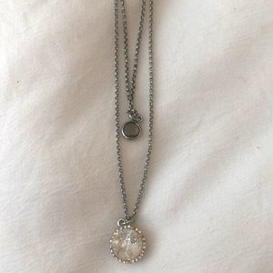 Loft Ann Taylor Layered 2 Chain Amethyst Teardrop Diamond halo stone Necklace